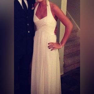 CALVIN KLEIN Ivory Halter Full-Length Draped Dress